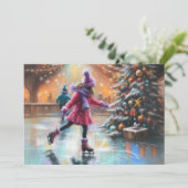 Hard Pastel Tekening Kerstmis Schaatsen Kaart (Staand voorkant)
