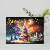 Hard Pastel Tekening Kerstmis Vakantie Bomen Whims Folie Feestdagenkaart (Staand Voorkant)