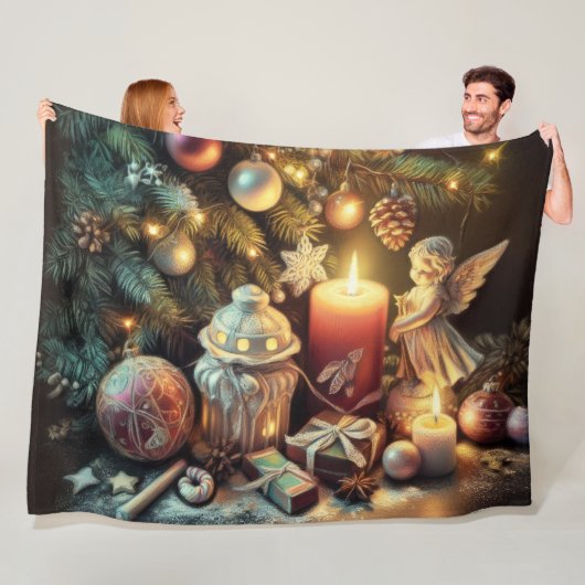 Hard Pastel Tekening Kerstmis Vakantie Engel Fleece Deken (In situ)