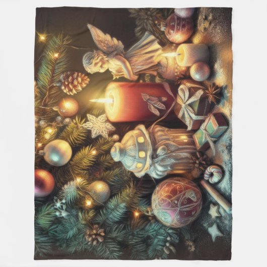 Hard Pastel Tekening Kerstmis Vakantie Engel Fleece Deken (Voorkant)