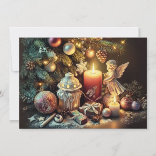 Hard Pastel Tekening Kerstmis Vakantie Engel Kaart (Voorkant)