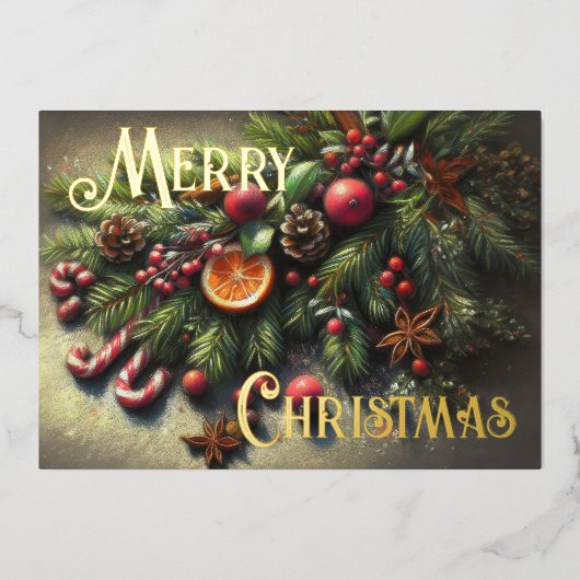 Hard Pastel Tekening Kerstmis Vakantie groen Folie Feestdagenkaart (Voorkant)