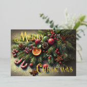 Hard Pastel Tekening Kerstmis Vakantie groen Folie Feestdagenkaart (Staand Voorkant)