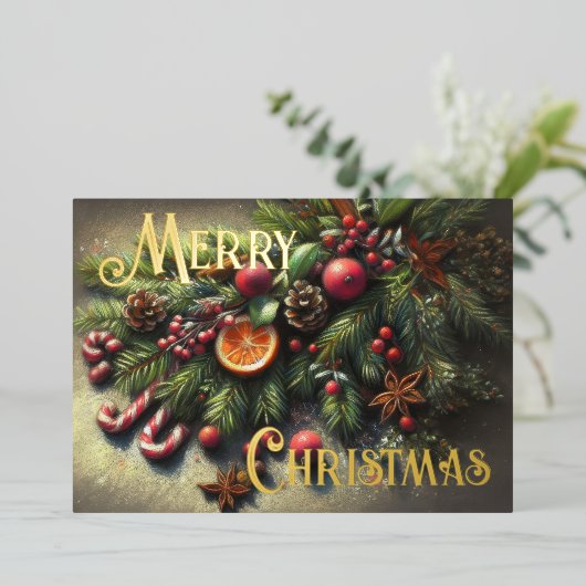 Hard Pastel Tekening Kerstmis Vakantie groen Folie Feestdagenkaart (Staand Voorkant)