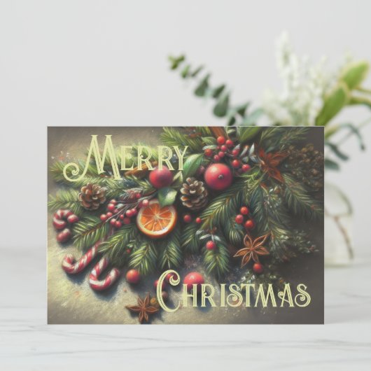 Hard Pastel Tekening Kerstmis Vakantie groen Kaart (Staand voorkant)