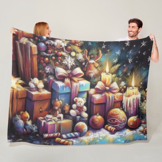 Hard Pastel Tekening Kerstmis Vakantie Motief Fleece Deken (In situ)