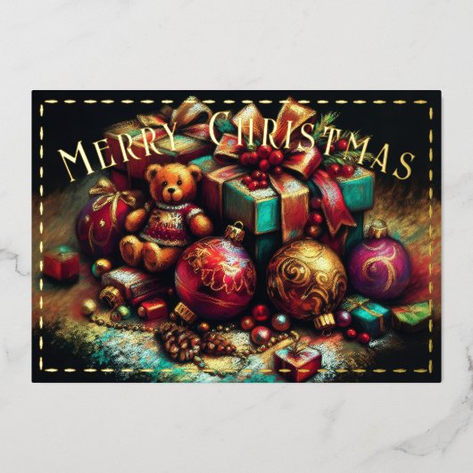 Hard Pastel Tekening Kerstmis Vakantie Motieven Folie Feestdagenkaart (Voorkant)