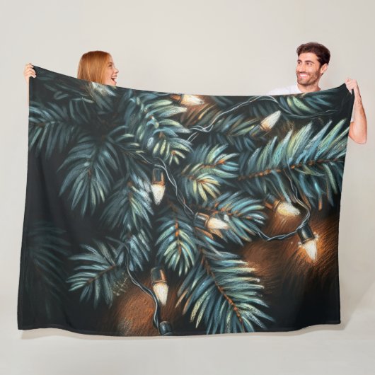 Hard Pastel Tekening Kerstmis Vakantie String Ligh Fleece Deken (In situ)