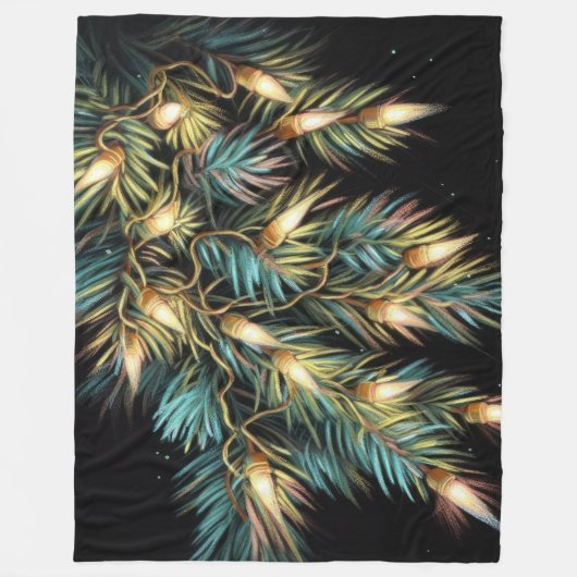 Hard Pastel Tekening Kerstmis Vakantie String Ligh Fleece Deken (Voorkant)
