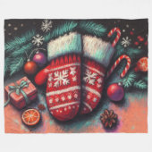 Hard Pastel Tekening Kerstmis Vakantie wanten Fleece Deken (Voorkant (Horizontaal))