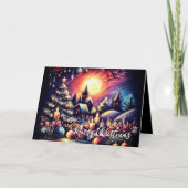 Hard Pastel Tekening Kerstmisscène Feestdagen Kaart (Voorkant)