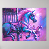 Hard Pastel Tekening Koele Tonen Carrousel Paard Poster (Voorkant)