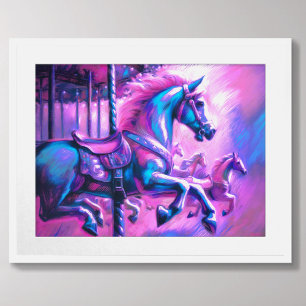 Hard Pastel Tekening Koele Tonen Carrousel Paard Poster