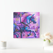 Hard Pastel Tekening Koele Tonen Carrousel Paard Vierkante Klok (Huis)