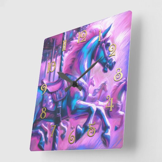 Hard Pastel Tekening Koele Tonen Carrousel Paard Vierkante Klok (Hoek)