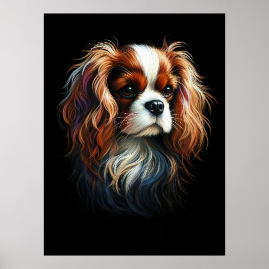 Hard Pastel Tekening Koning Charles Cavalier Spani Poster (Voorkant)
