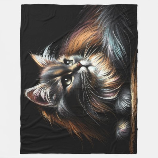 Hard pastel tekening langharige kat fleece deken (Voorkant)