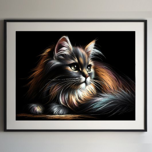 Hard pastel tekening langharige kat poster