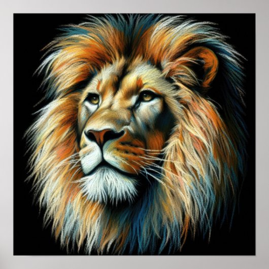 Hard Pastel Tekening Leeuw Poster (Voorkant)
