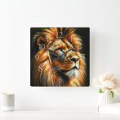 Hard Pastel Tekening Leeuw Vierkante Klok (Huis)