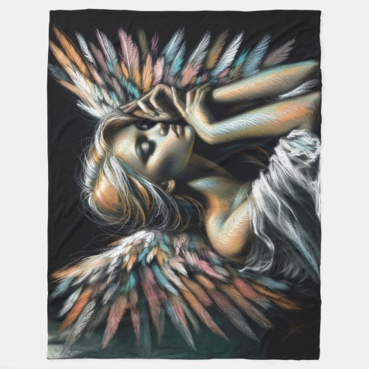 Hard Pastel Tekening Mooie Engel Fleece Deken (Voorkant)
