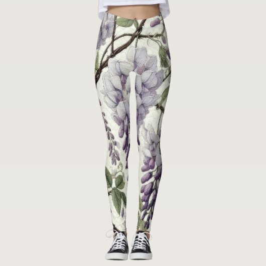 Hard Pastel Tekening Paarse Wisteria Leggings (Voorkant)