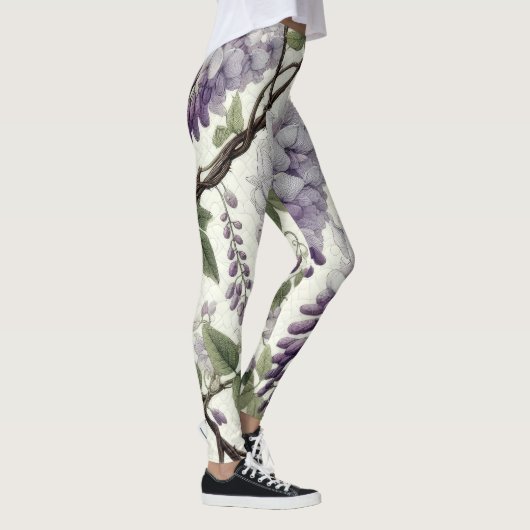 Hard Pastel Tekening Paarse Wisteria Leggings (Rechts)