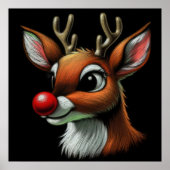 Hard Pastel tekening rendier rode neus Poster (Voorkant)