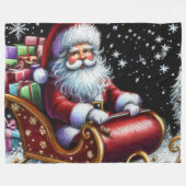 Hard Pastel Tekening Santa in Zijn Sleigh Fleece Deken (Voorkant (Horizontaal))