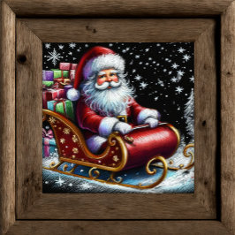 Hard Pastel Tekening Santa in Zijn Sleigh Poster