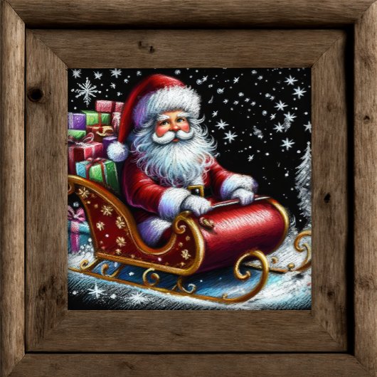 Hard Pastel Tekening Santa in Zijn Sleigh Poster