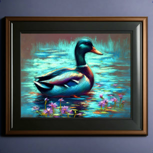 Hard Pastel Tekening Schilderij van een Mallard Du Poster