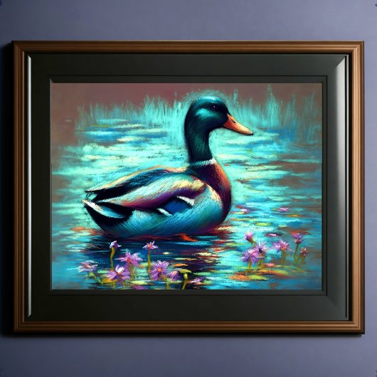 Hard Pastel Tekening Schilderij van een Mallard Du Poster