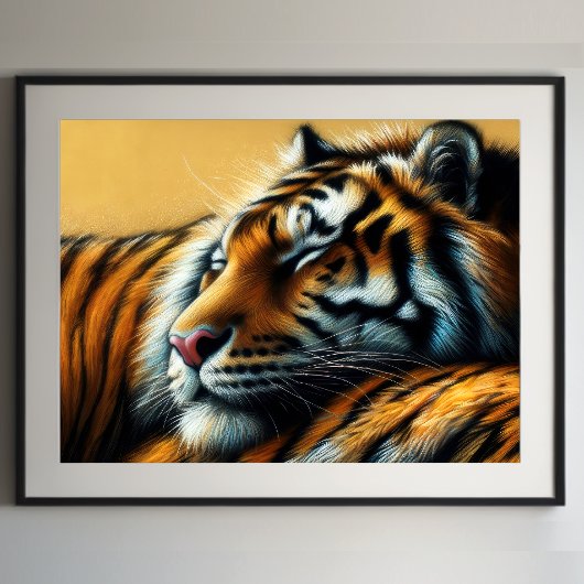 Hard Pastel tekening slapende tijger Poster