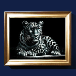 Hard Pastel Tekening Sneeuw Leopard II Poster
