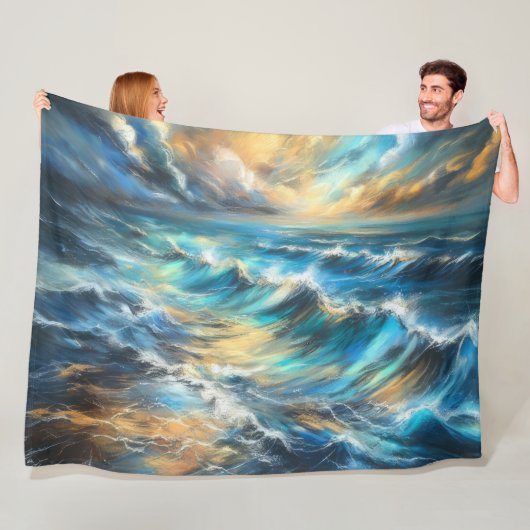 Hard Pastel Tekening Stormy Waves Fleece Deken (In situ)