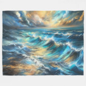 Hard Pastel Tekening Stormy Waves Fleece Deken (Voorkant (Horizontaal))