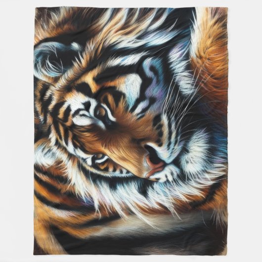 Hard Pastel Tekening Tijger Fleece Deken (Voorkant)