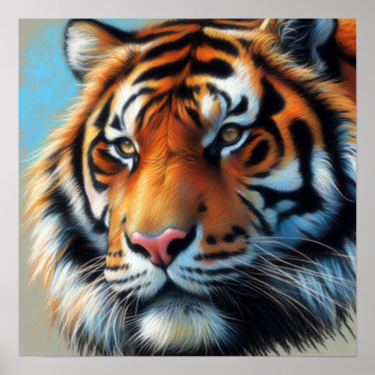 Hard Pastel Tekening Tijger Poster (Voorkant)