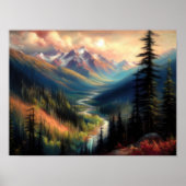 Hard Pastel Tekening van Berglandschap Poster (Voorkant)