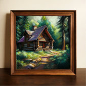 Hard Pastel Tekening van Log Cabin in de Bossen Poster