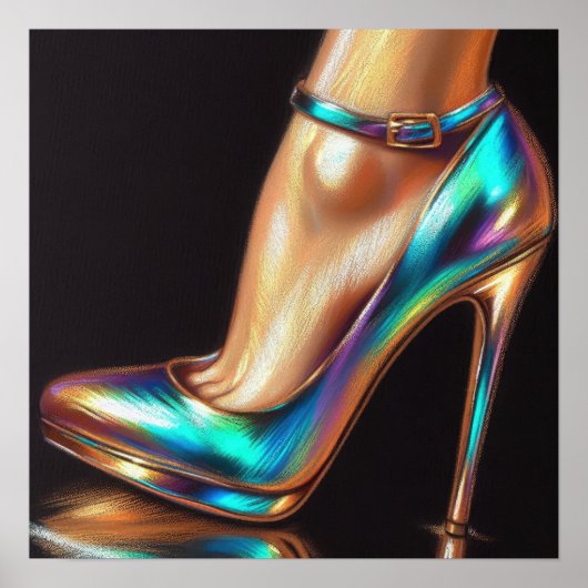 Hard Pastel Tekening Vrouw Voet Iriserende Hak Poster (Voorkant)