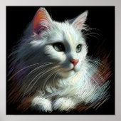 Hard Pastel Tekening Witte Kat Poster (Voorkant)