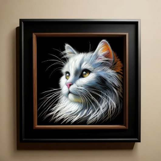 Hard Pastel Tekening Witte Kat Poster
