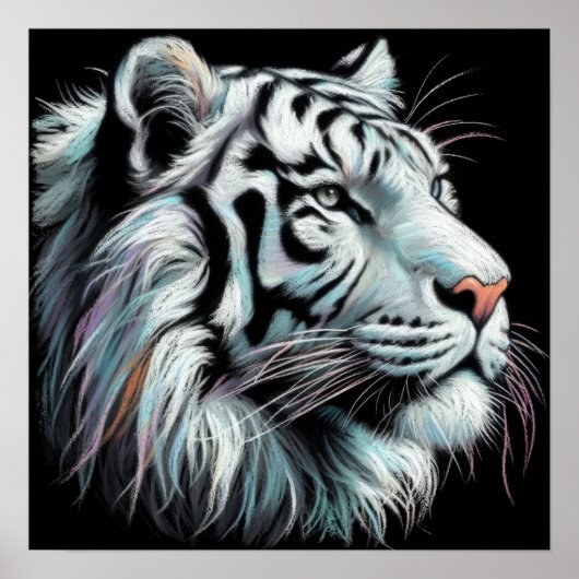 Hard pastel tekening witte tijger poster (Voorkant)
