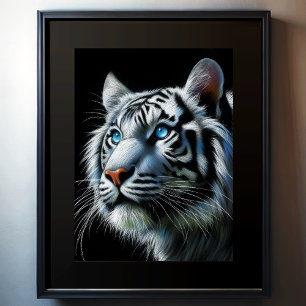 Hard pastel tekening witte tijger poster