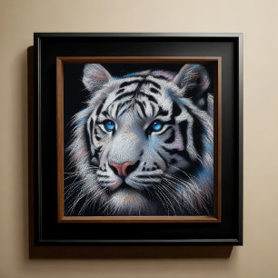 Hard pastel tekening witte tijger poster