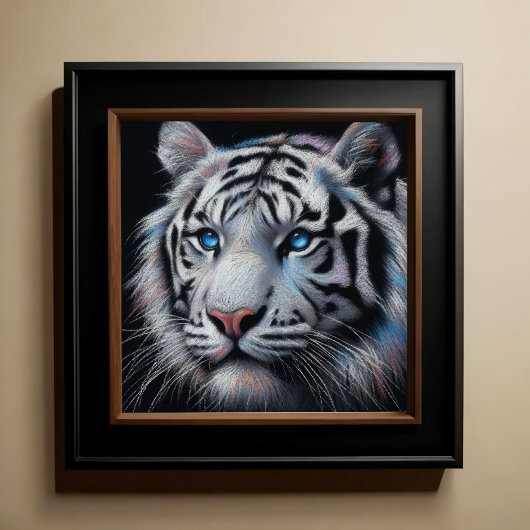 Hard pastel tekening witte tijger poster