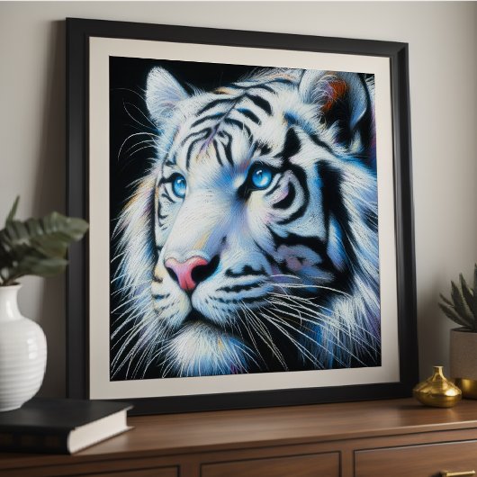 Hard pastel tekening witte tijger poster