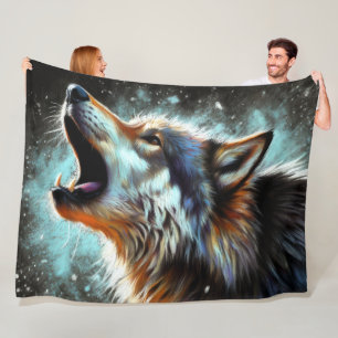 Hard Pastel Tekening Wolf Howling Fleece Deken